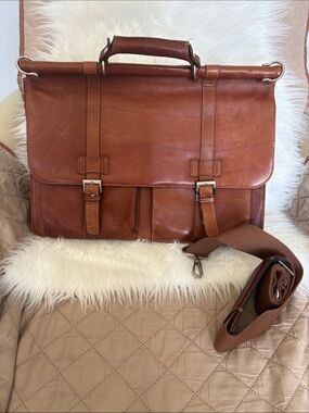 Vintage Pelle Studio Brown Leather Messenger Briefcase with Detachable Strap